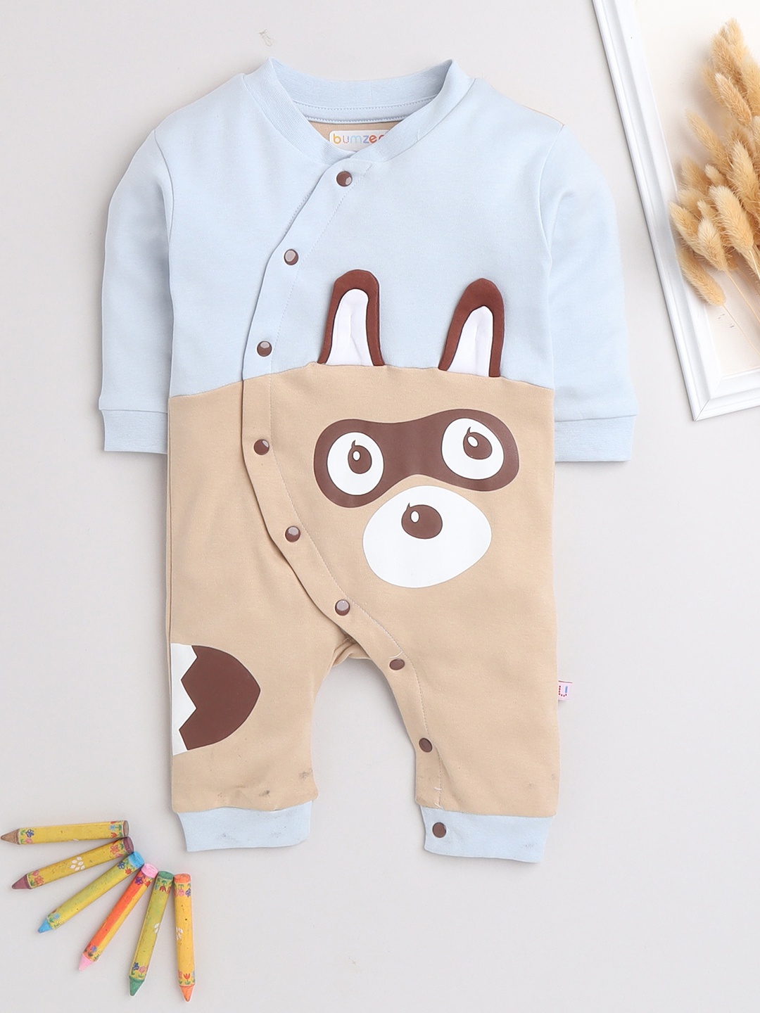 

BUMZEE Boys Blue & Brown Colourblocked Cotton Rompers