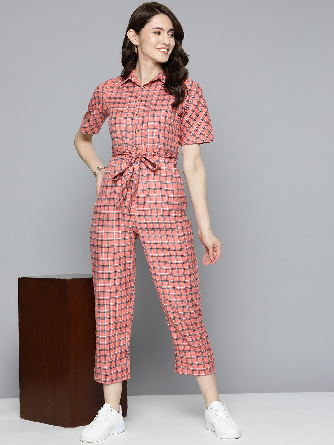 

HERE&NOW Women Multicoloured Checked Basic Jumpsuit, Multi