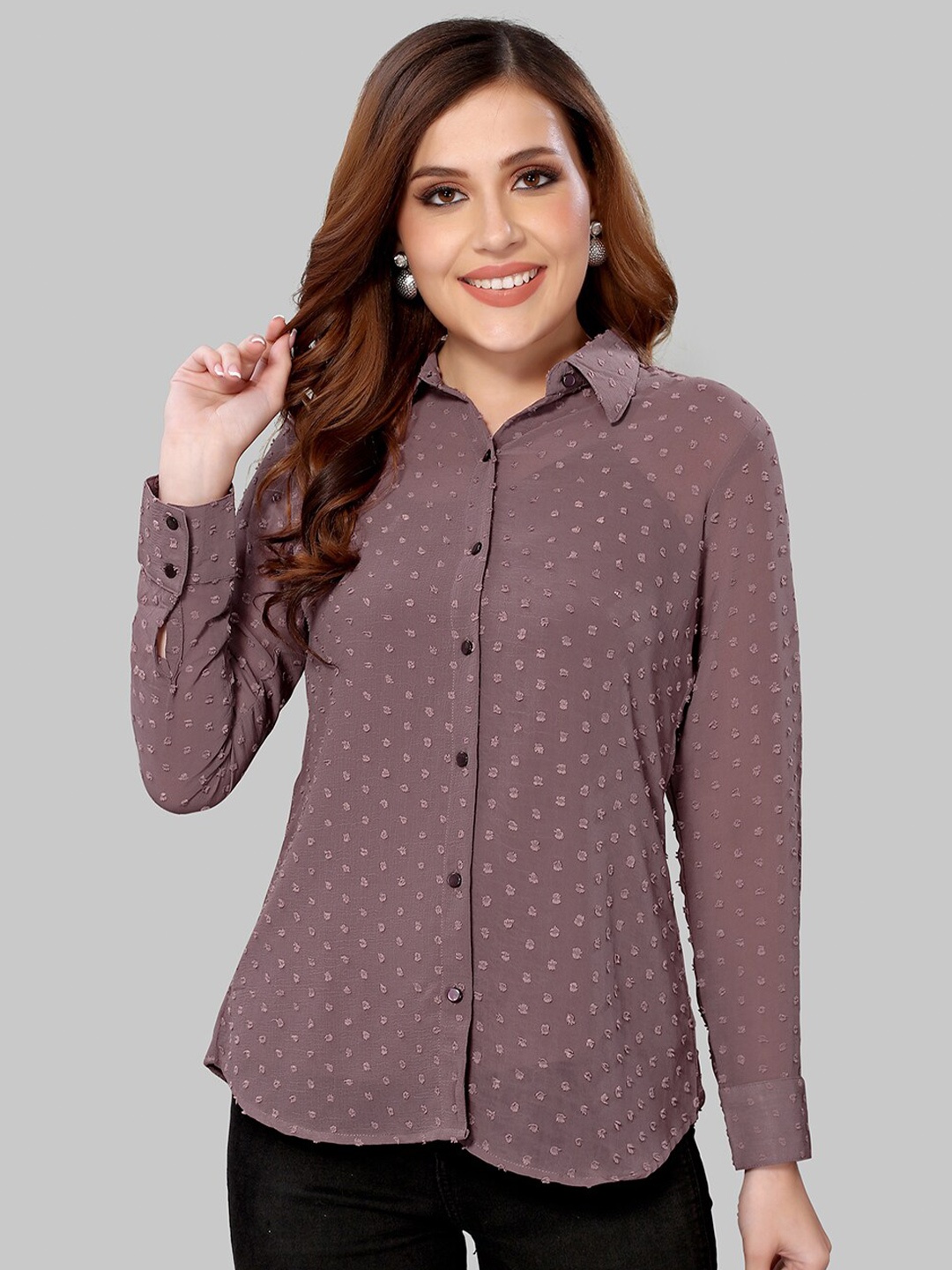 

Selvia Women Mauve Semi Sheer Casual Shirt