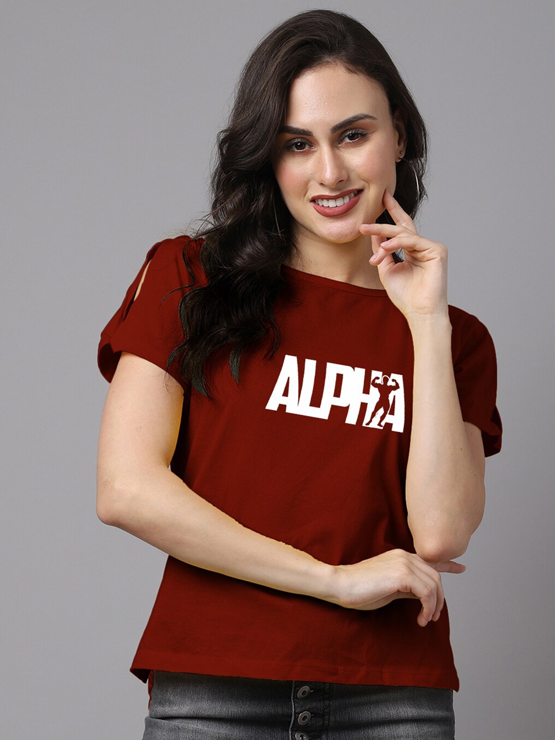 

Friskers Maroon Pure Cotton Printed Top