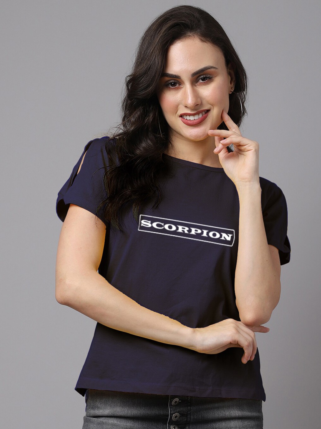 

Friskers Navy Blue Pure Cotton Printed Top
