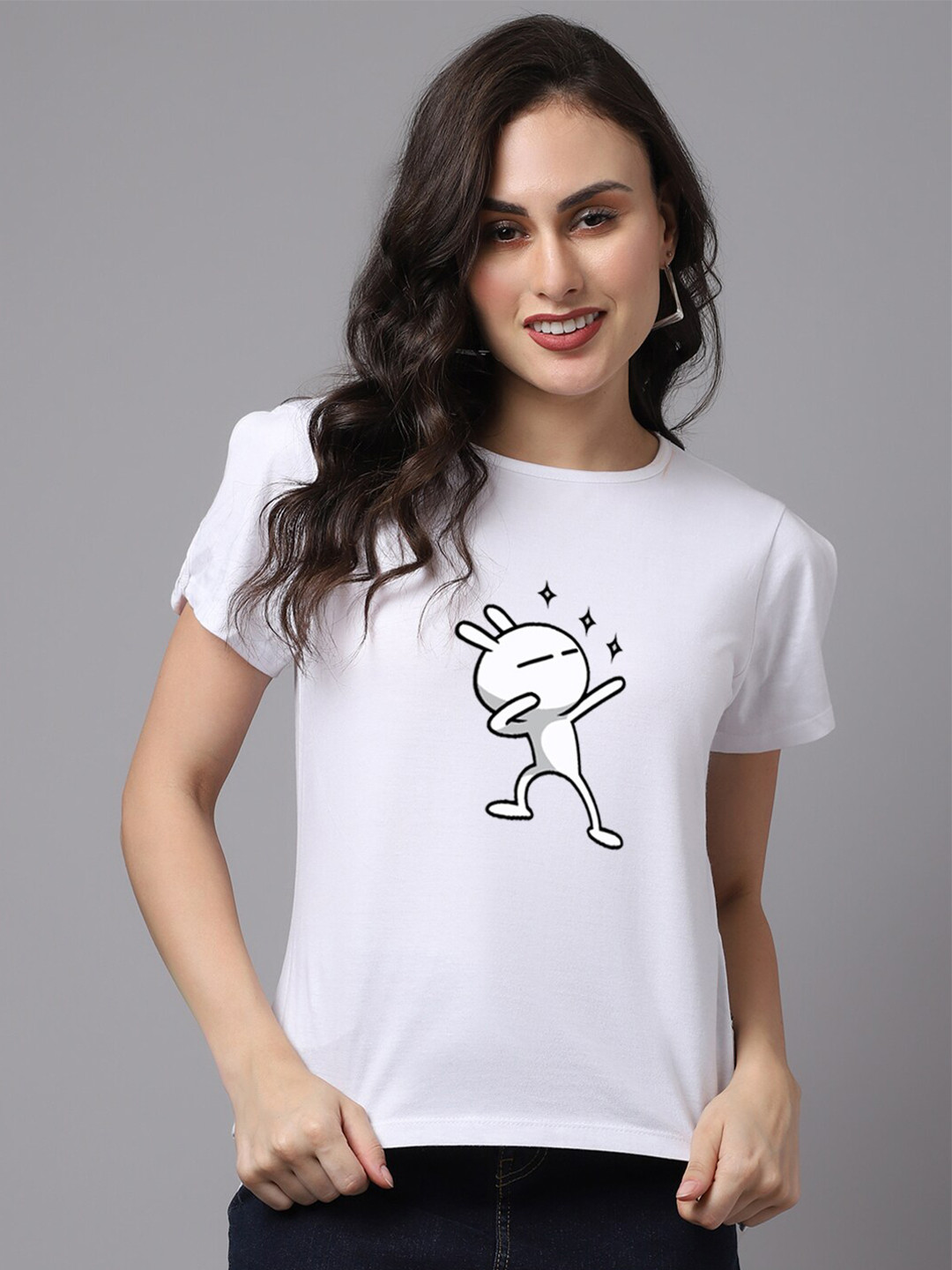 

Friskers Women White Printed Pure Cotton Slim Fit T-shirt