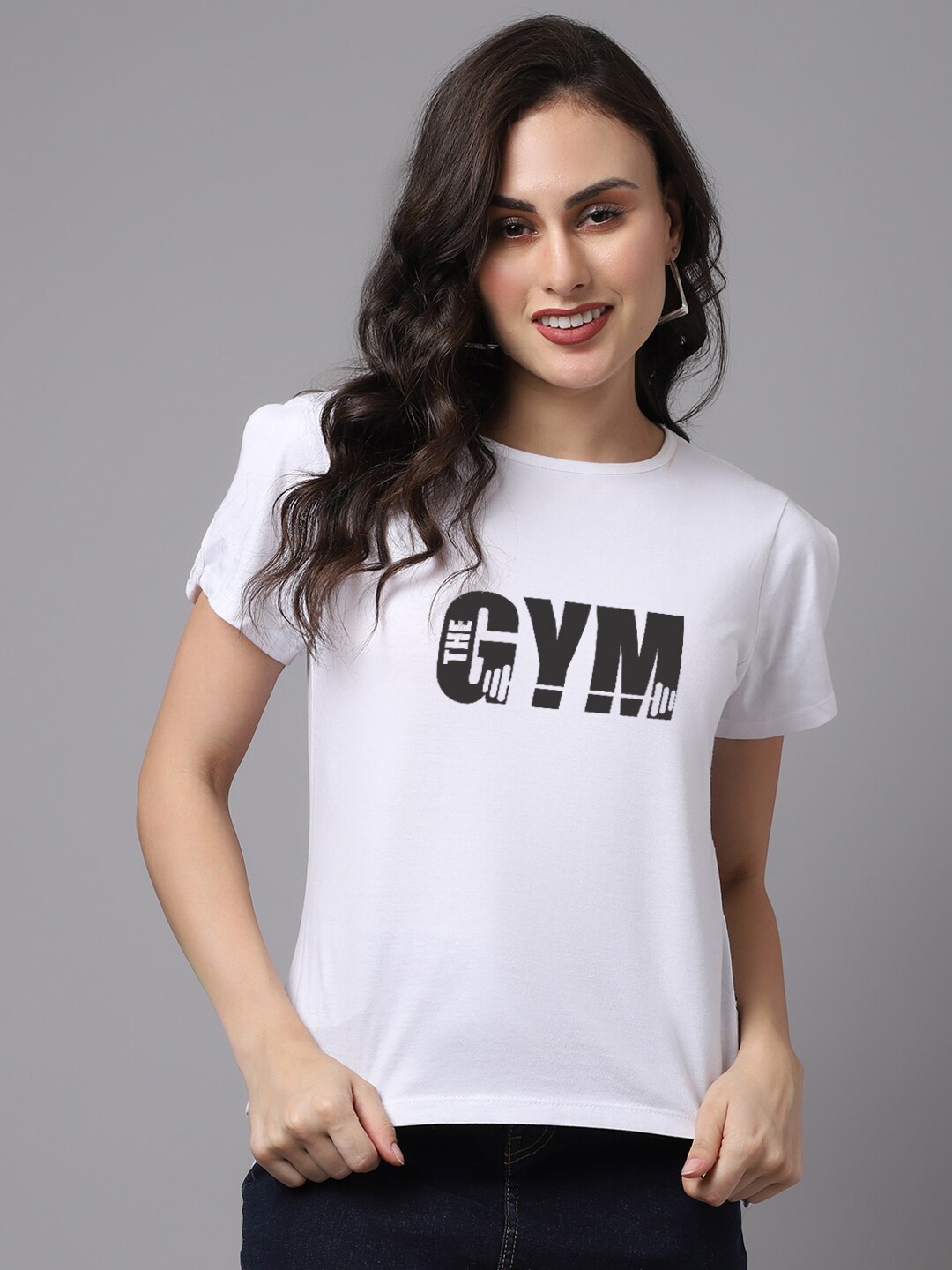 

Friskers Women White Printed Pure Cotton Slim Fit T-shirt