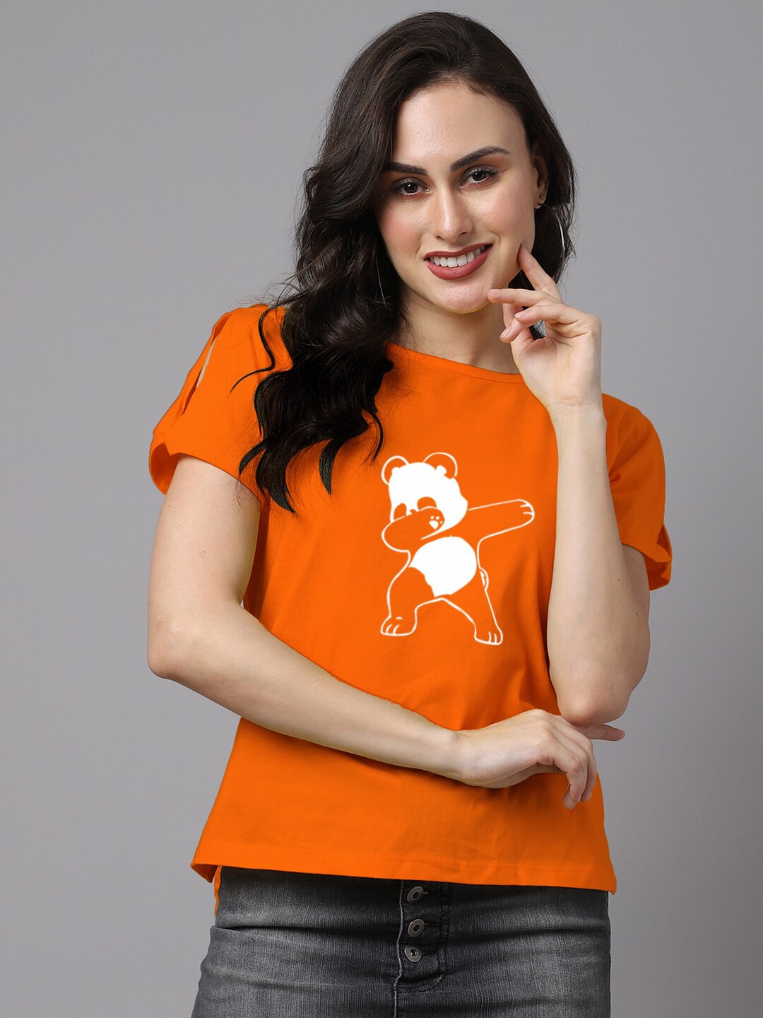 

Friskers Orange & White Pure Cotton Printed T-shirt Style Top