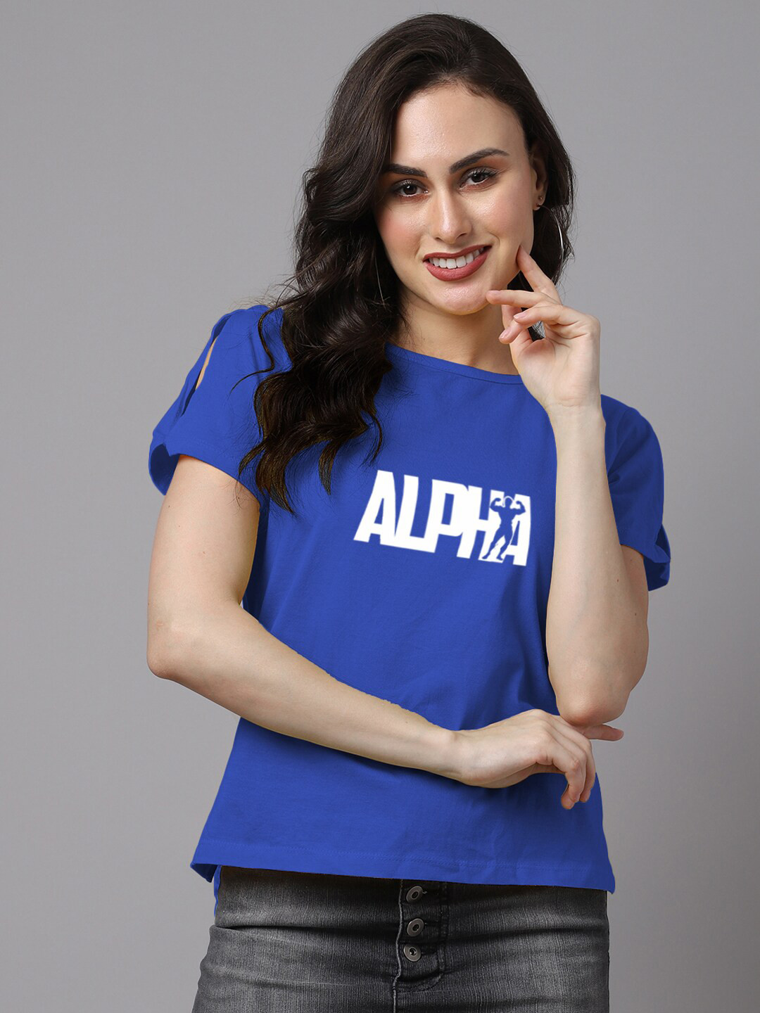 

Friskers Blue & White Pure Cotton Printed T-shirt Style Top