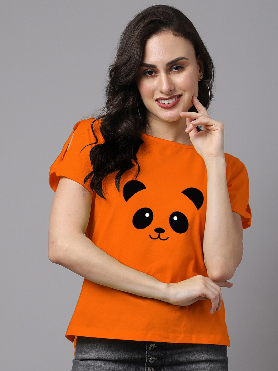 

Friskers Orange & Black Slit Sleeves Pure Cotton Top