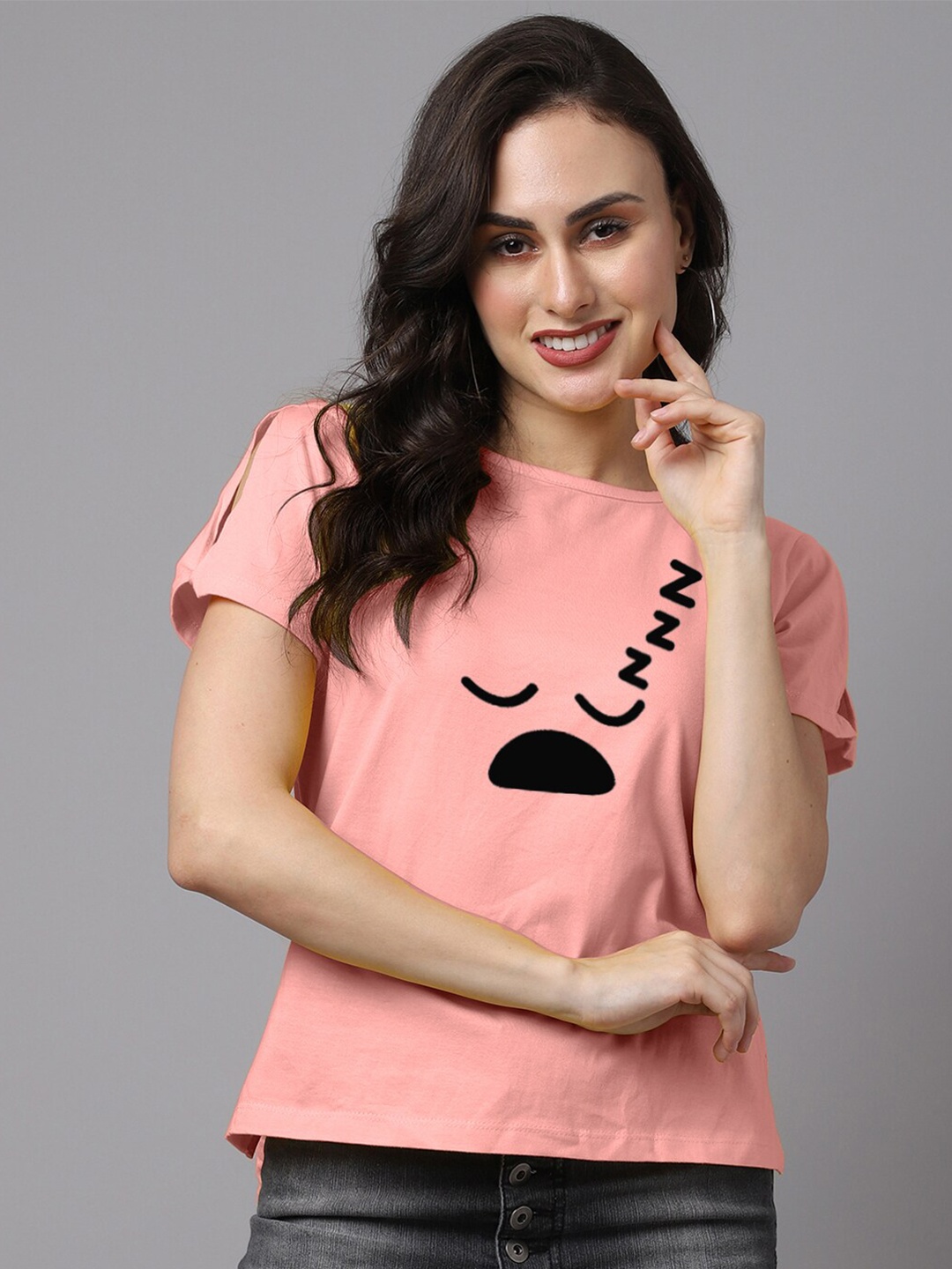 

Friskers Peach-Coloured Slit Sleeves Pure Cotton Top