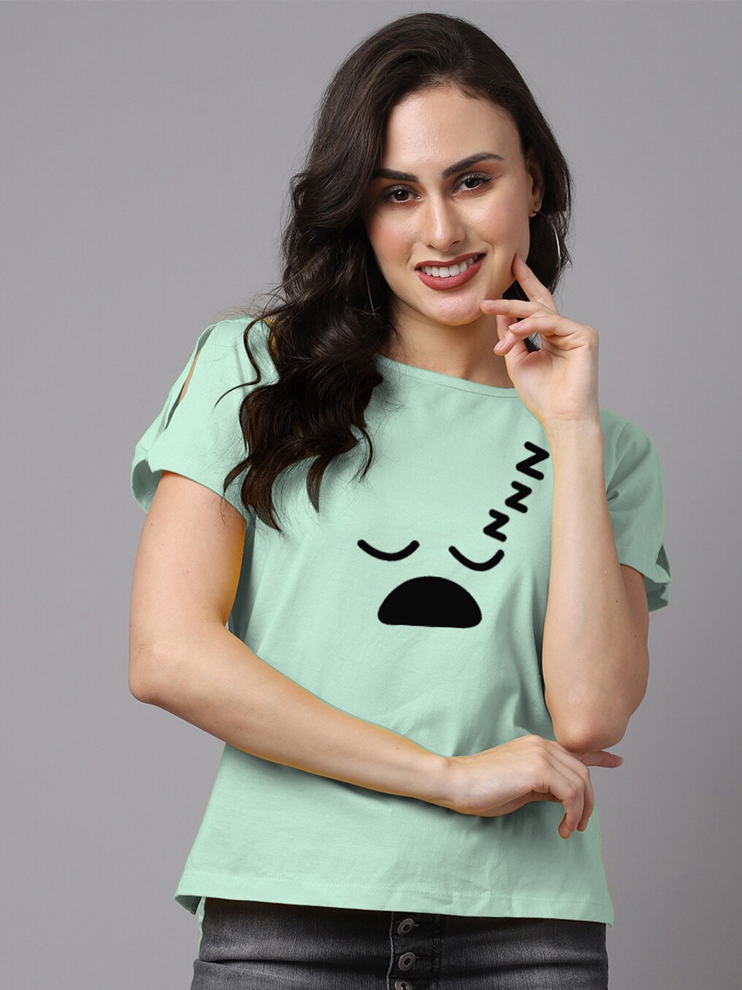 

Friskers Green Slit Sleeves Pure Cotton Top