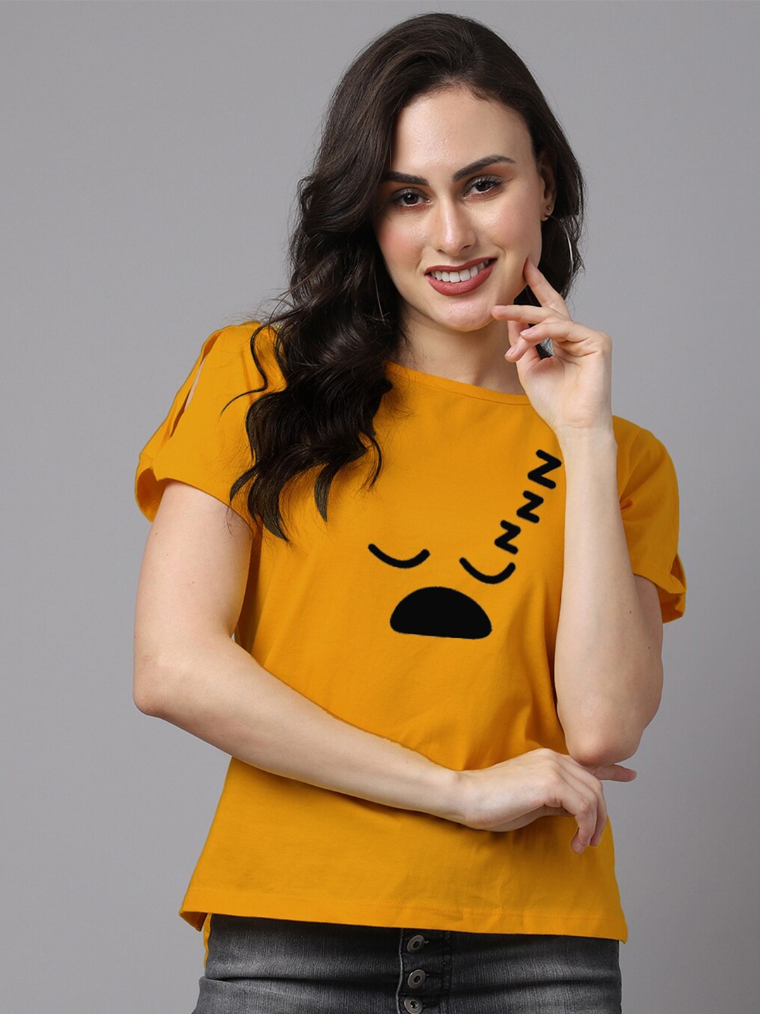 

Friskers Yellow Slit Sleeves Pure Cotton Top