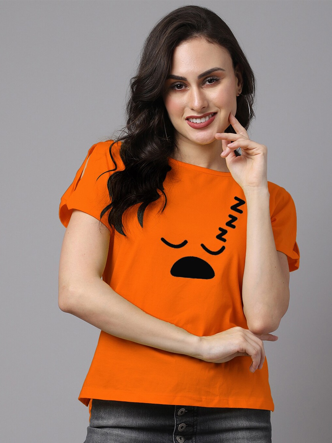 

Friskers Orange Slit Sleeves Pure Cotton Top