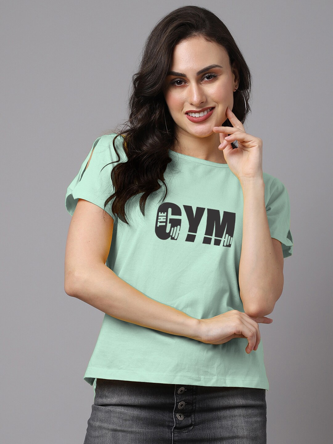 

Friskers Green Slit Sleeves Pure Cotton Top