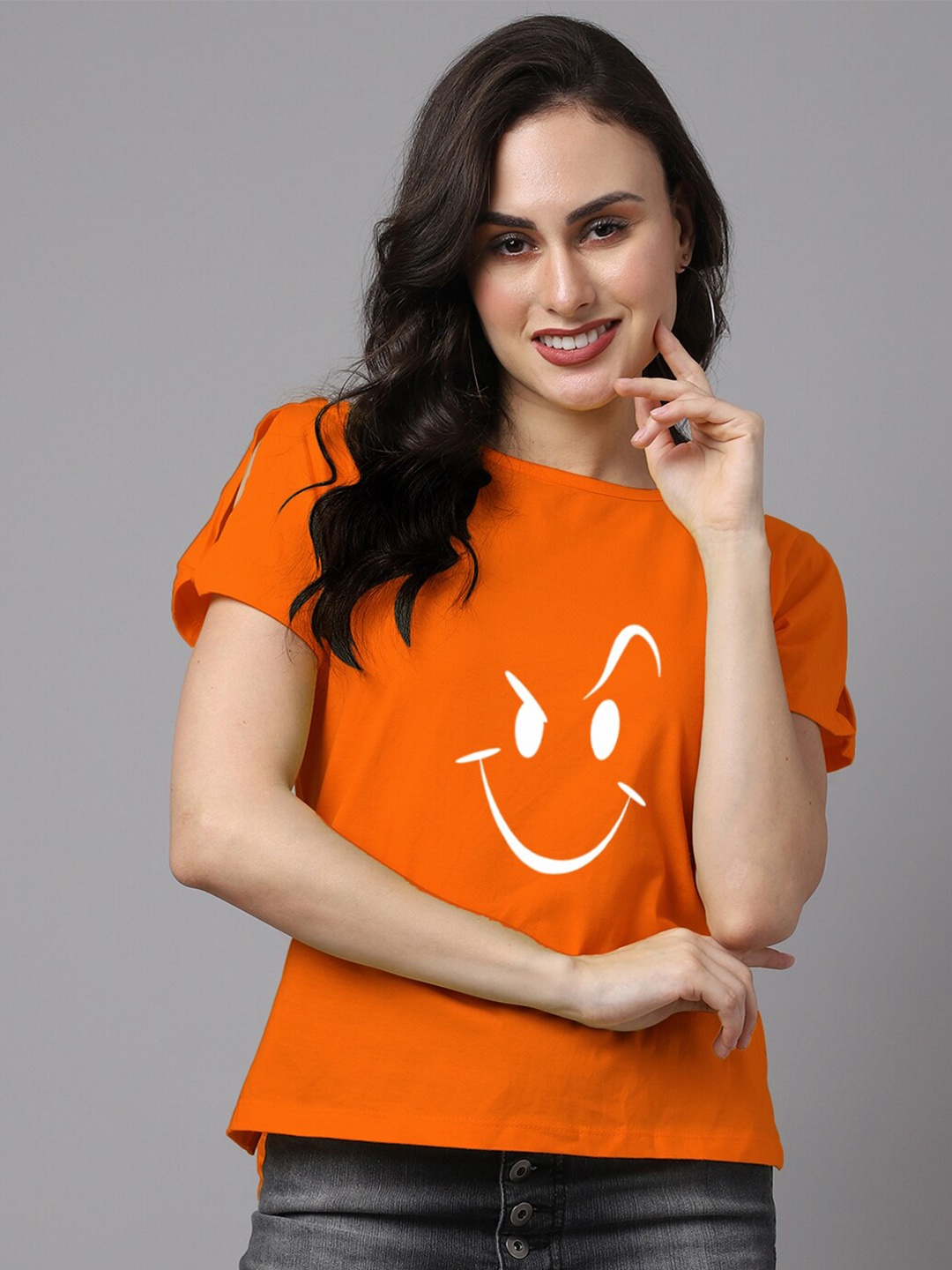 

Friskers Orange Slit Sleeves Pure Cotton Top