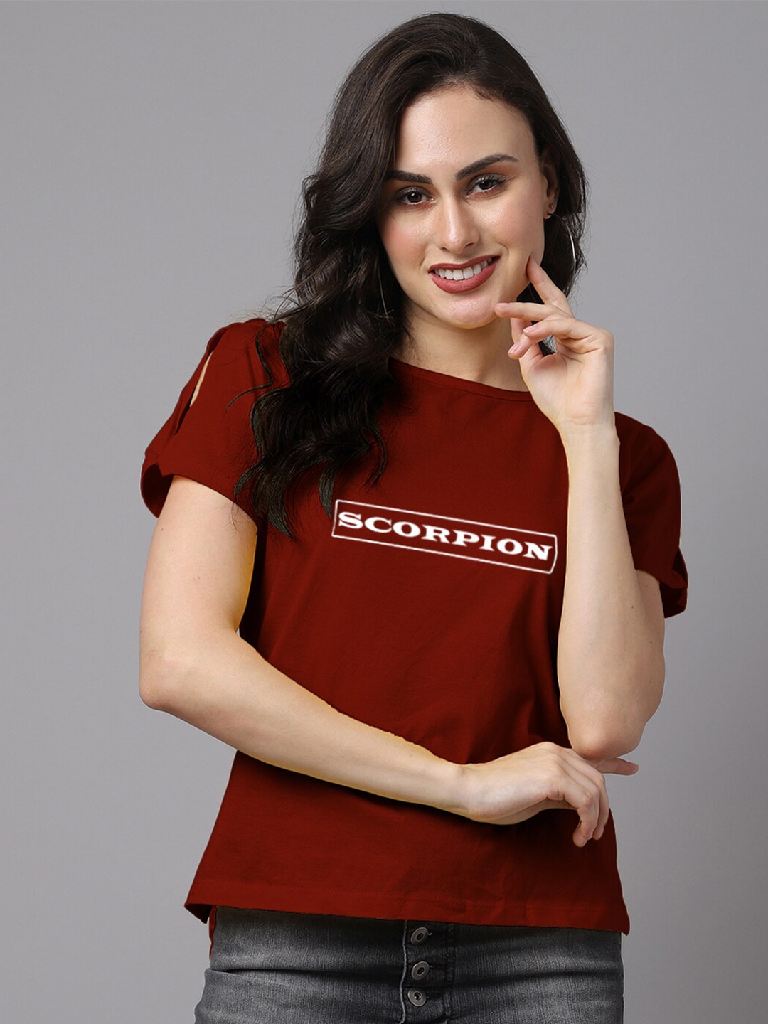 

Friskers Maroon Slit Sleeves Pure Cotton Top
