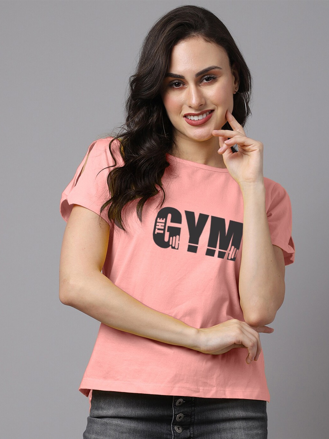 

Friskers Pink Slit Sleeves Pure Cotton Top