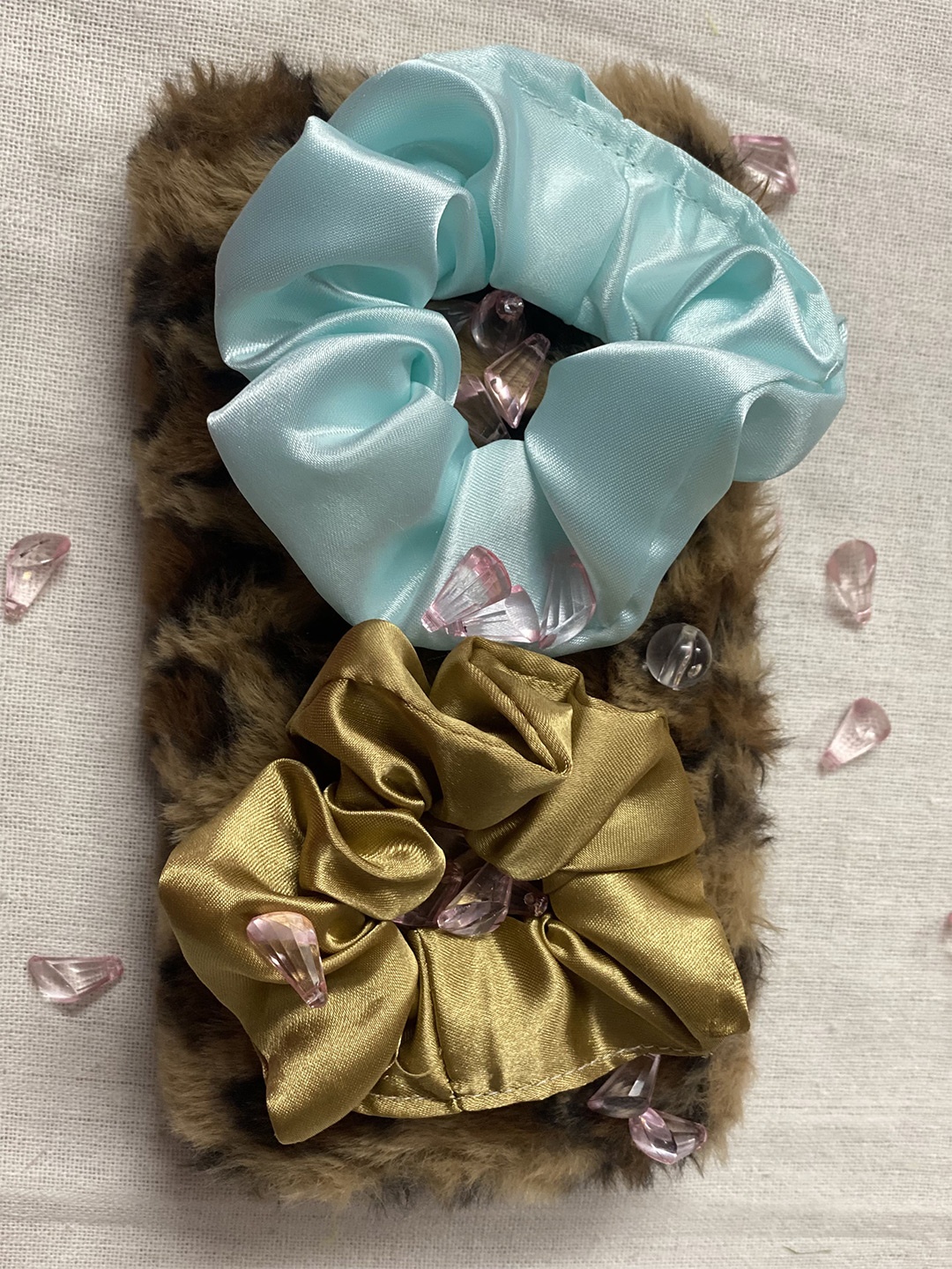 

FAWOMENT Women Set of 2 Green & Blue Satin Scrunchies