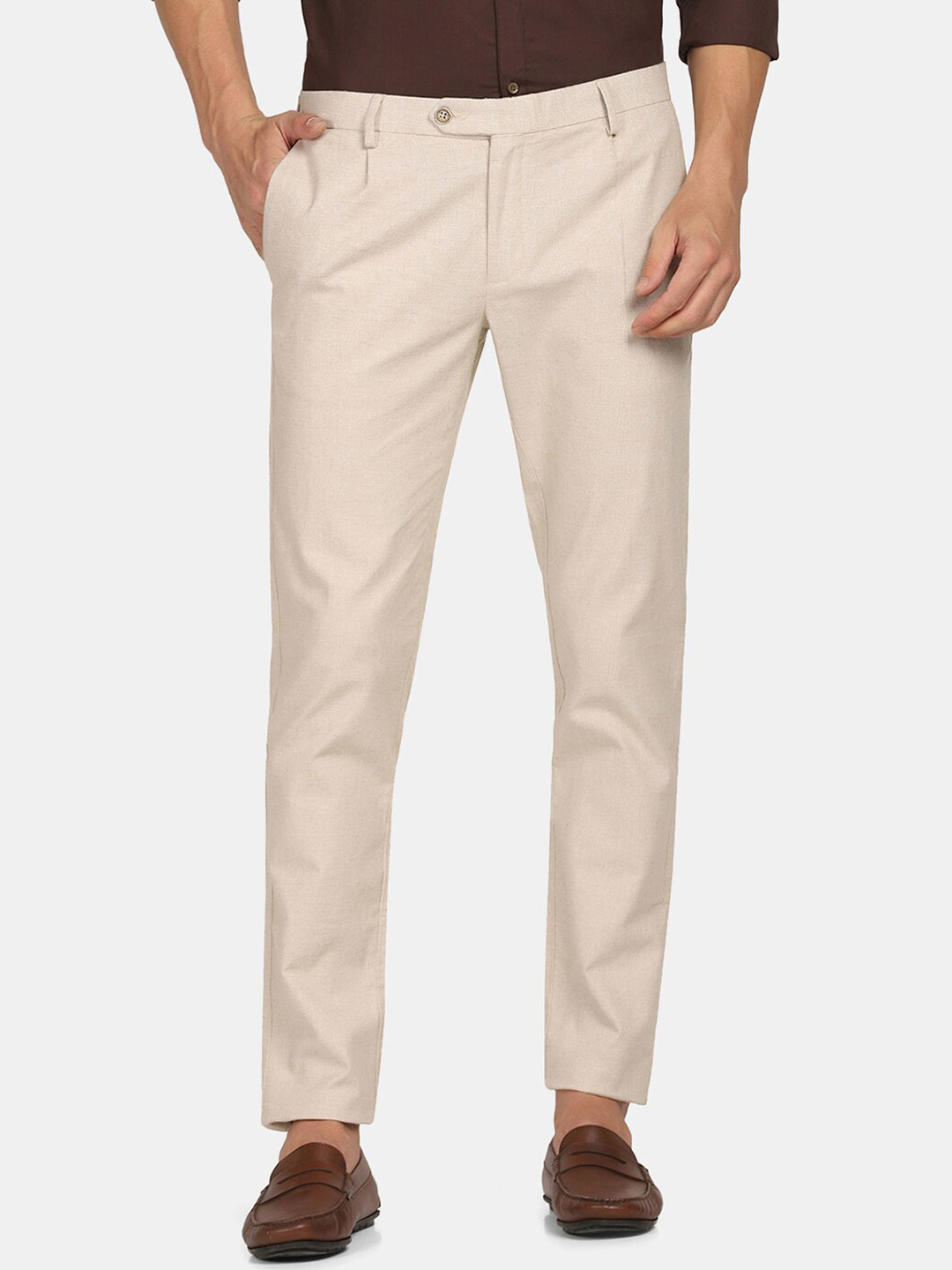 

Blackberrys Men Beige Slim Fit Low-Rise Trousers