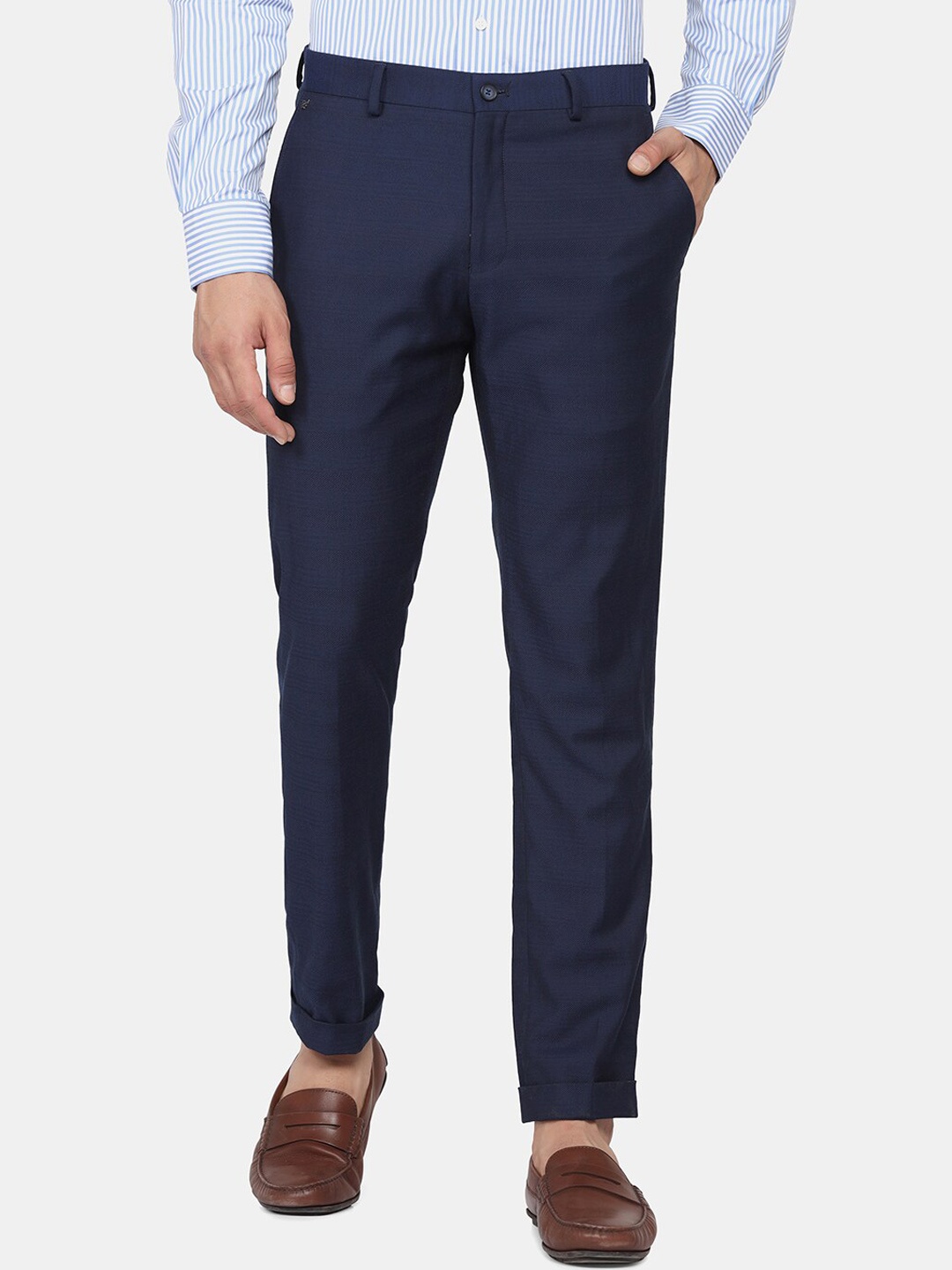 

Blackberrys Men Slim Fit Low-Rise Trousers, Navy blue