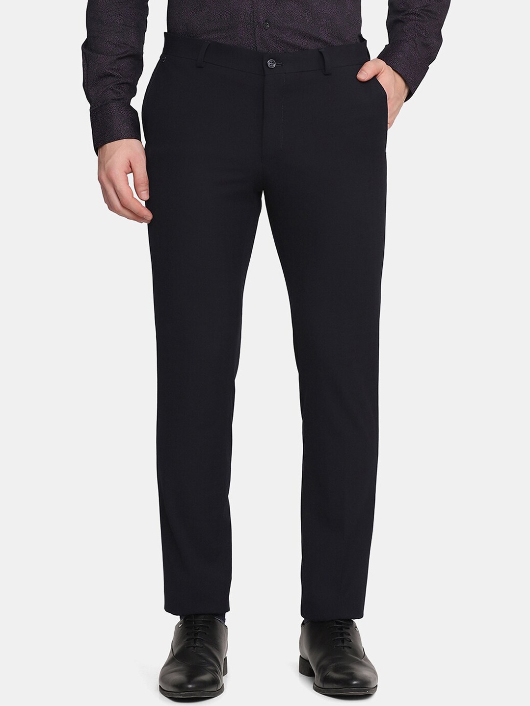 

Blackberrys Men Navy Blue Slim Fit Low-Rise Formal Trousers