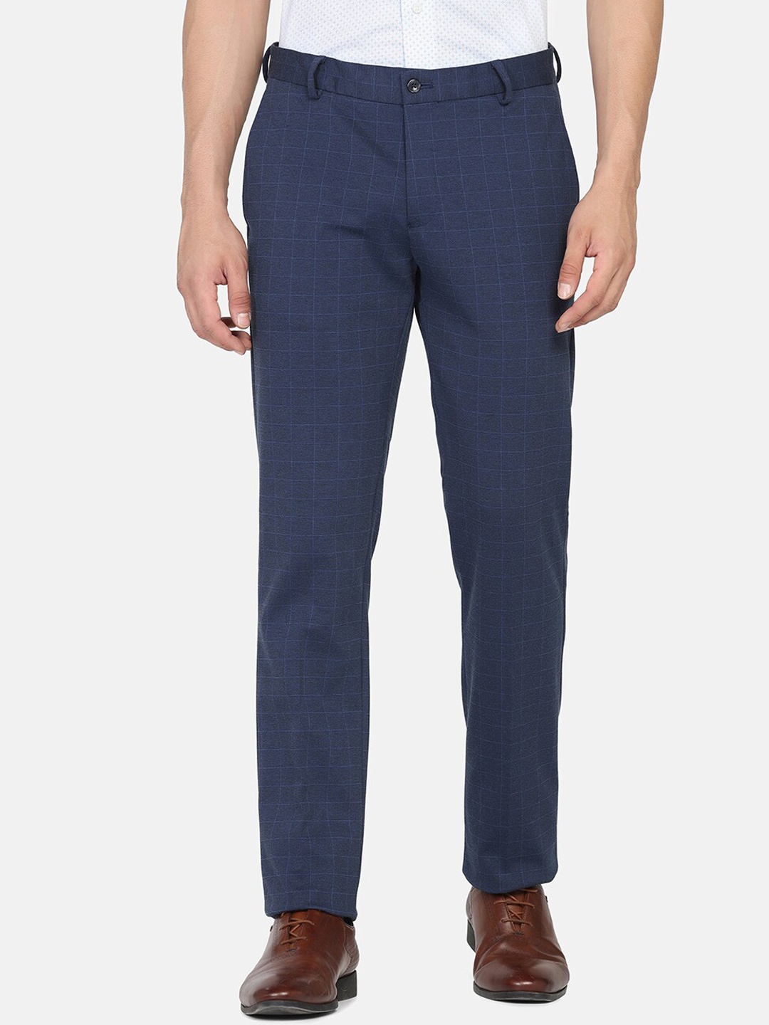 

Blackberrys Men Checked Slim Fit Trousers, Navy blue