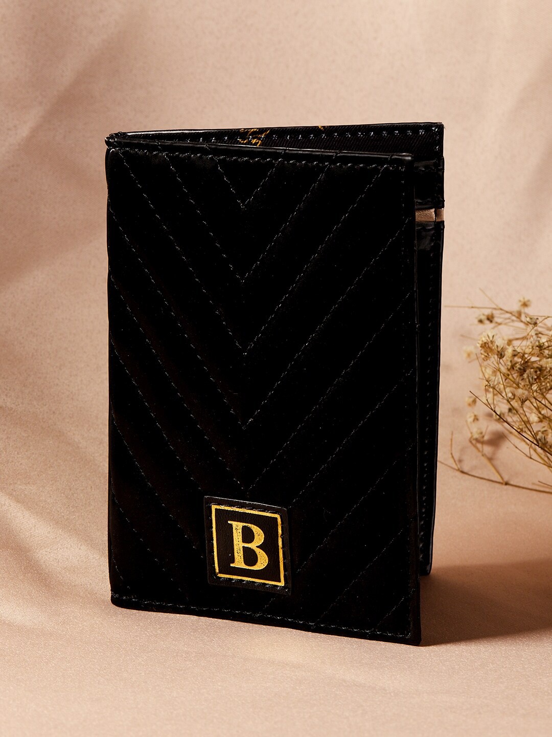 

Berrylush Women Black & Gold Printed Synthetic Leather Passport Holder Wallets