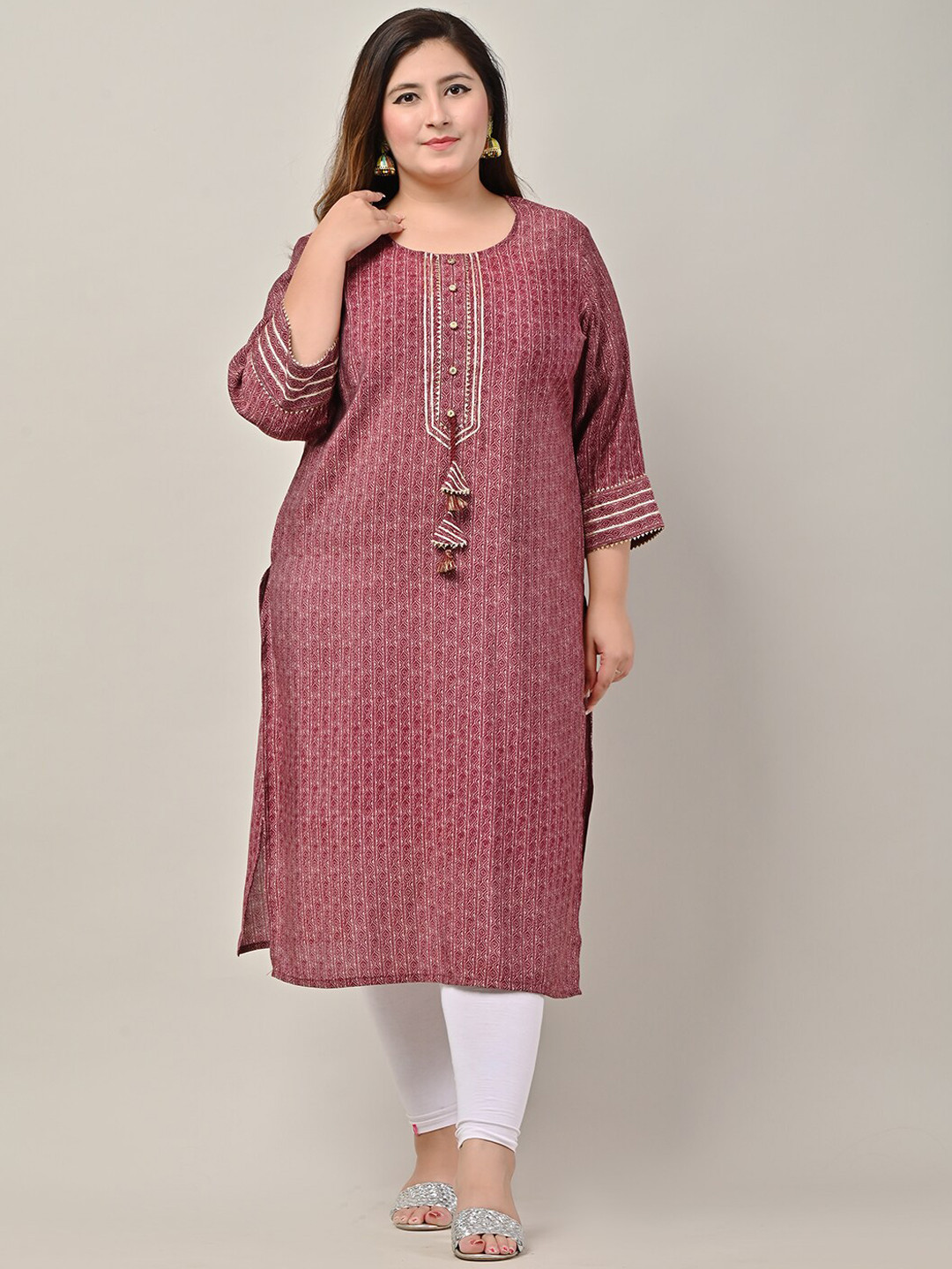 

Swasti Round Neck Striped Modal Kurta, Maroon