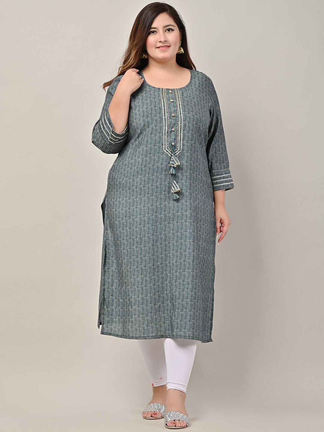 

Swasti Plus Size Geometric Printed Gotta Patti A-Line Regular Fit Kurta, Blue