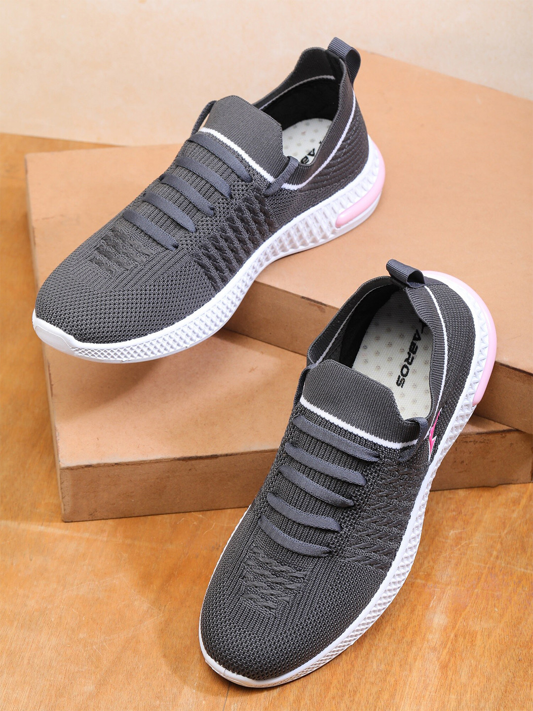 

ABROS Women Grey Mesh Lace-Up Air Running Shoes
