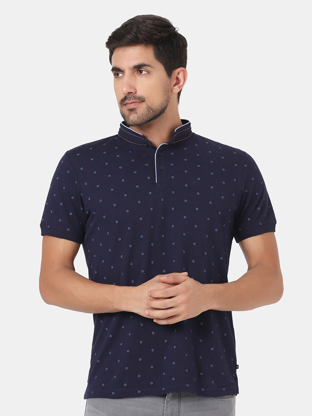 

Blackberrys Men Mercerized Mandarin Collar Tshirt, Navy blue