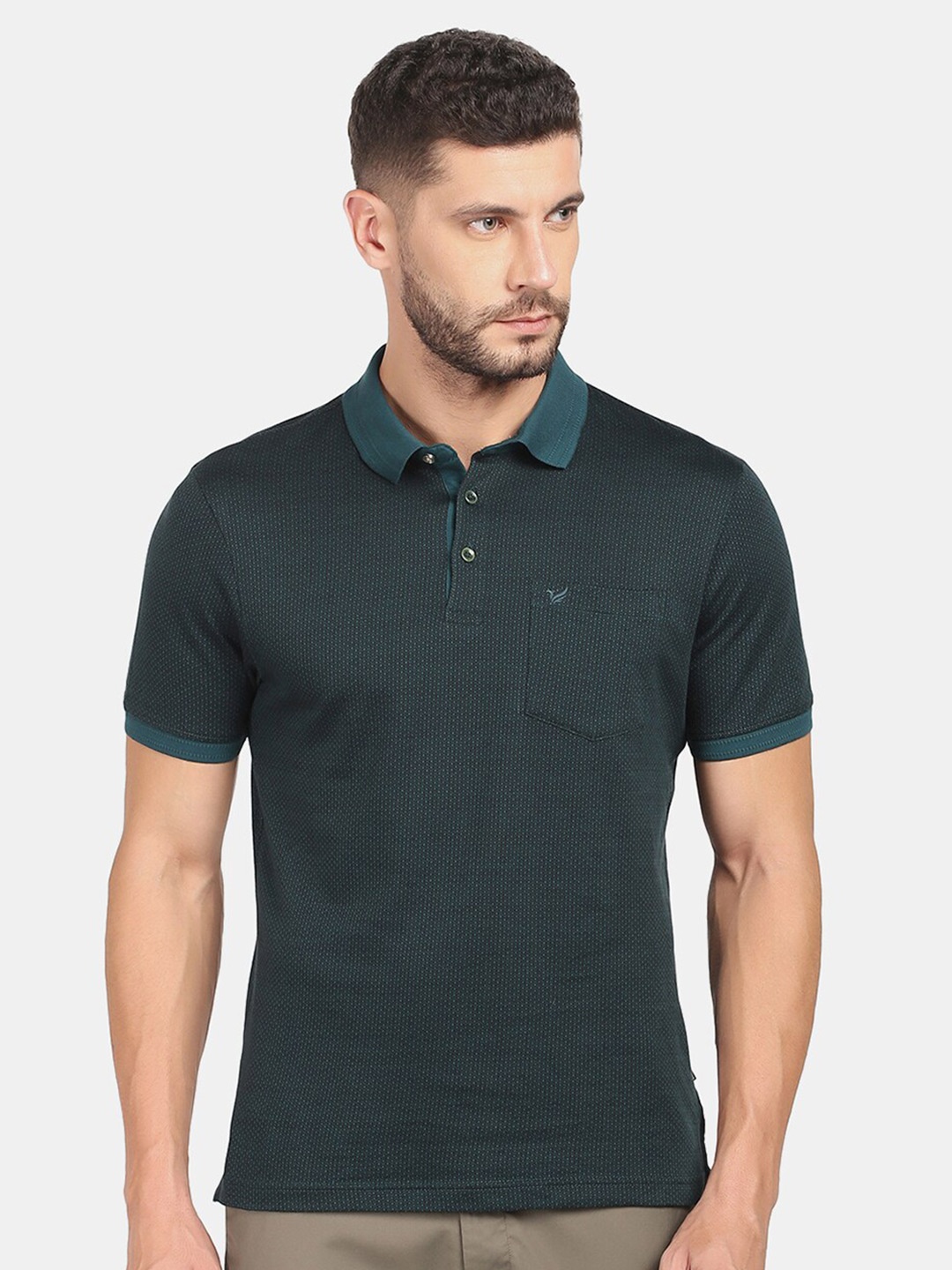 

Blackberrys Men Green Polo Collar Cotton T-shirt, Teal