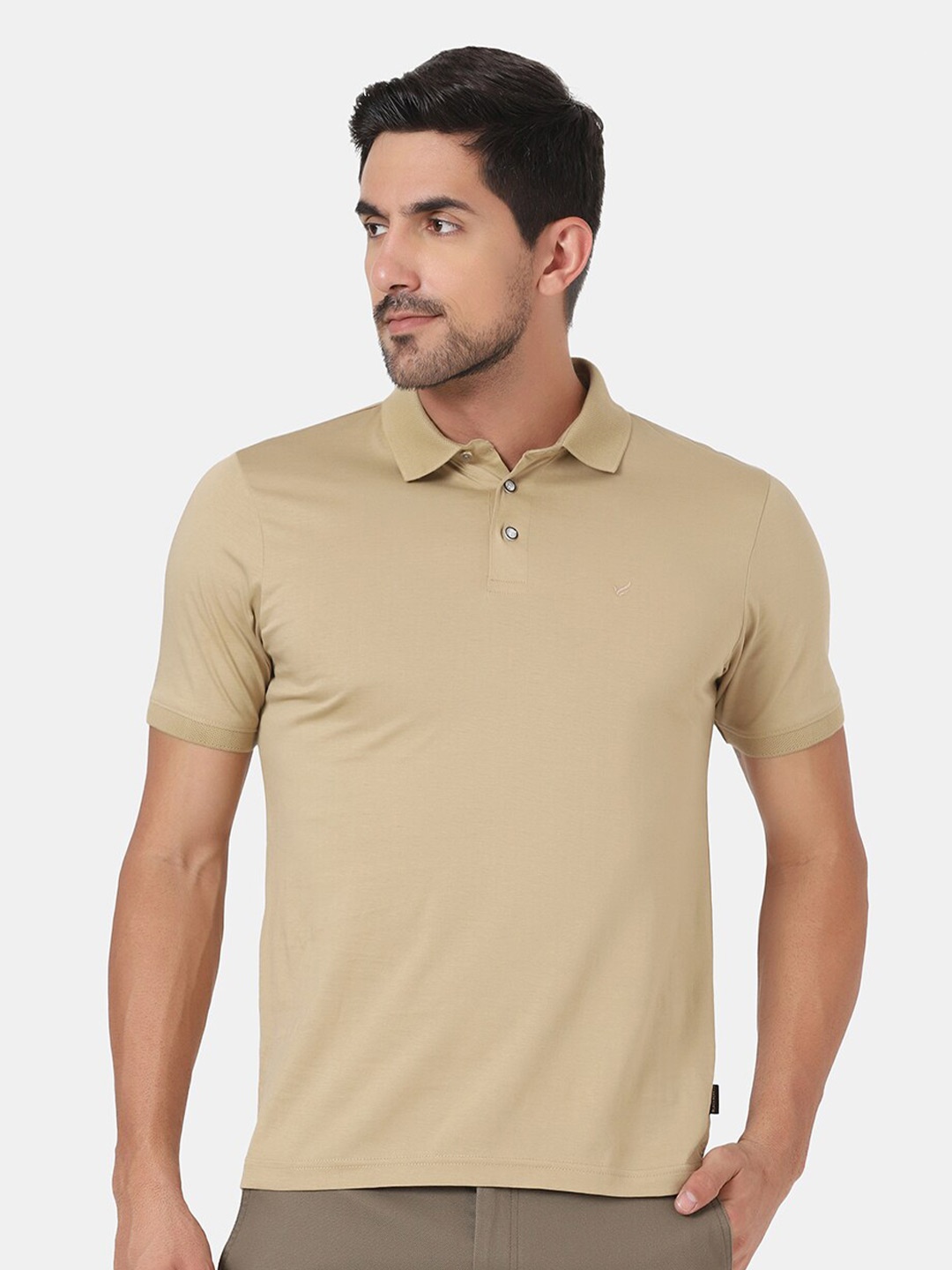 

Blackberrys Men Beige Polo Collar Cotton T-shirt