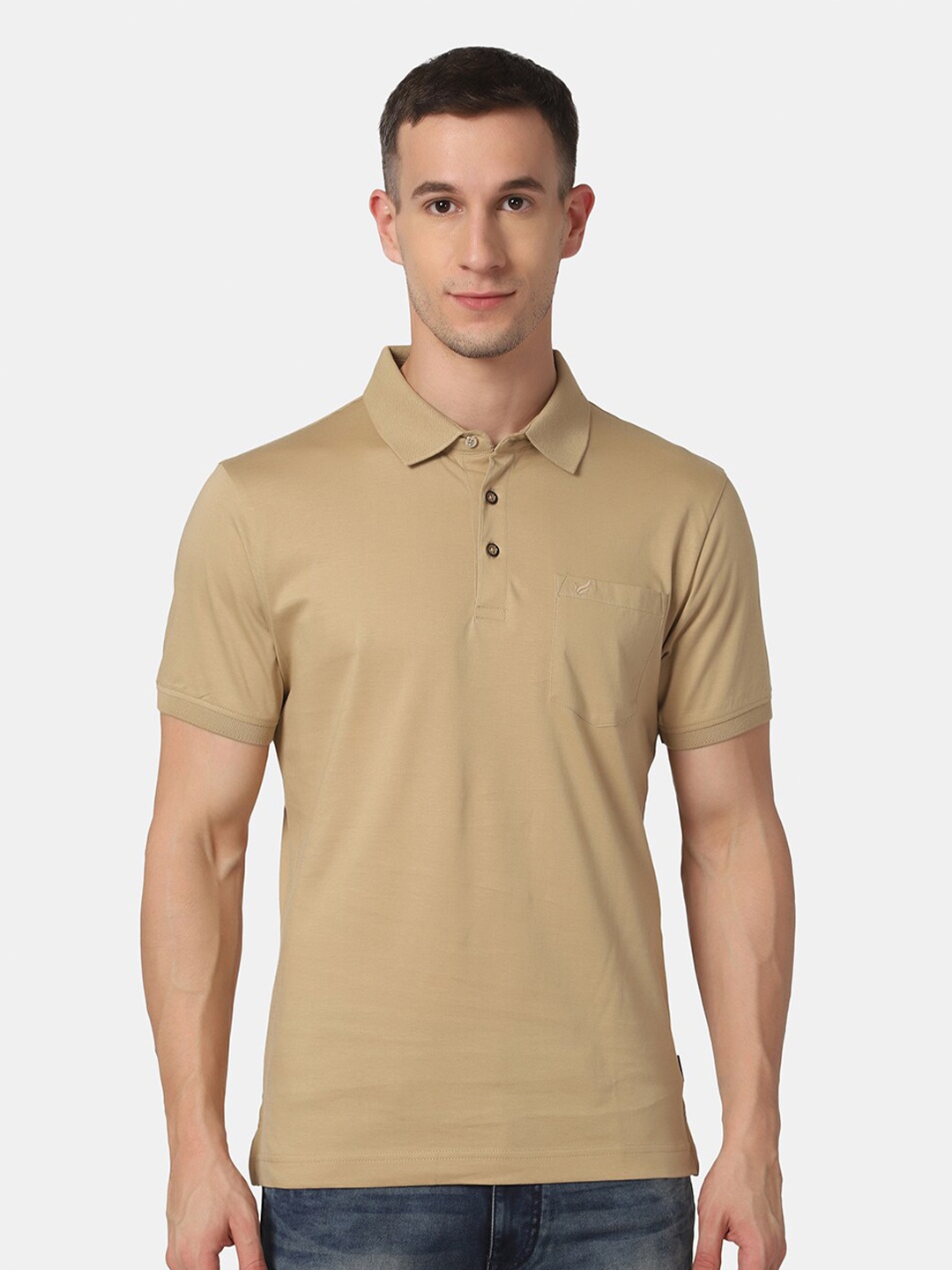 

Blackberrys Men Beige Polo Collar Cotton T-shirt