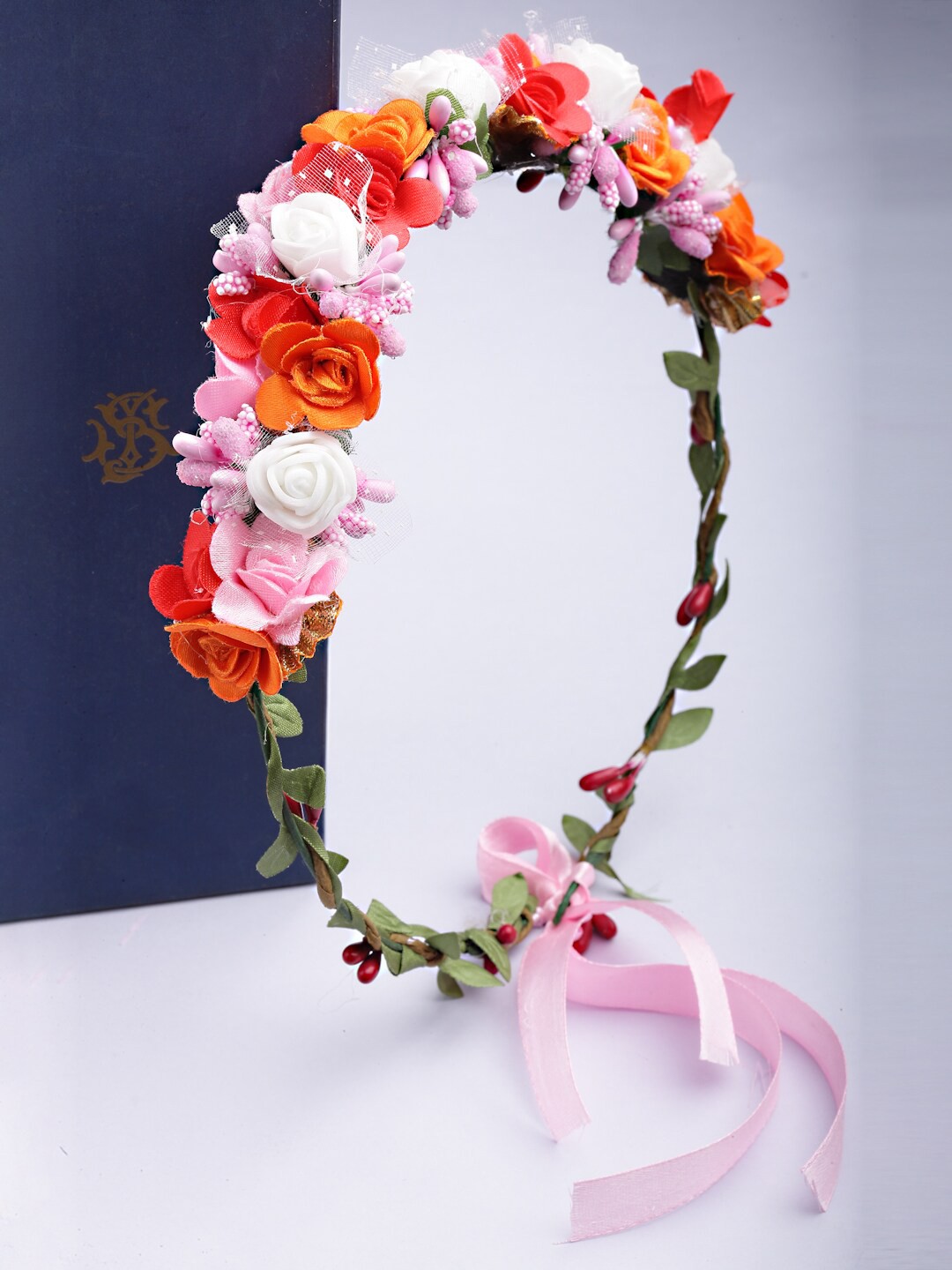 

Sanjog Women Orange & Pink Floral Embellished Tiara