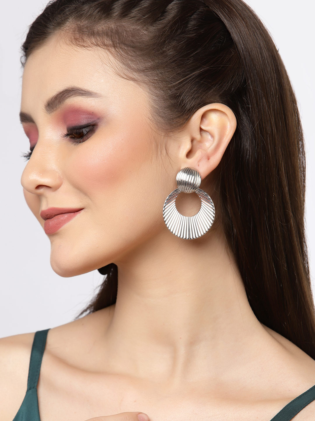

Sanjog Silver-Plated Circular Drop Earrings