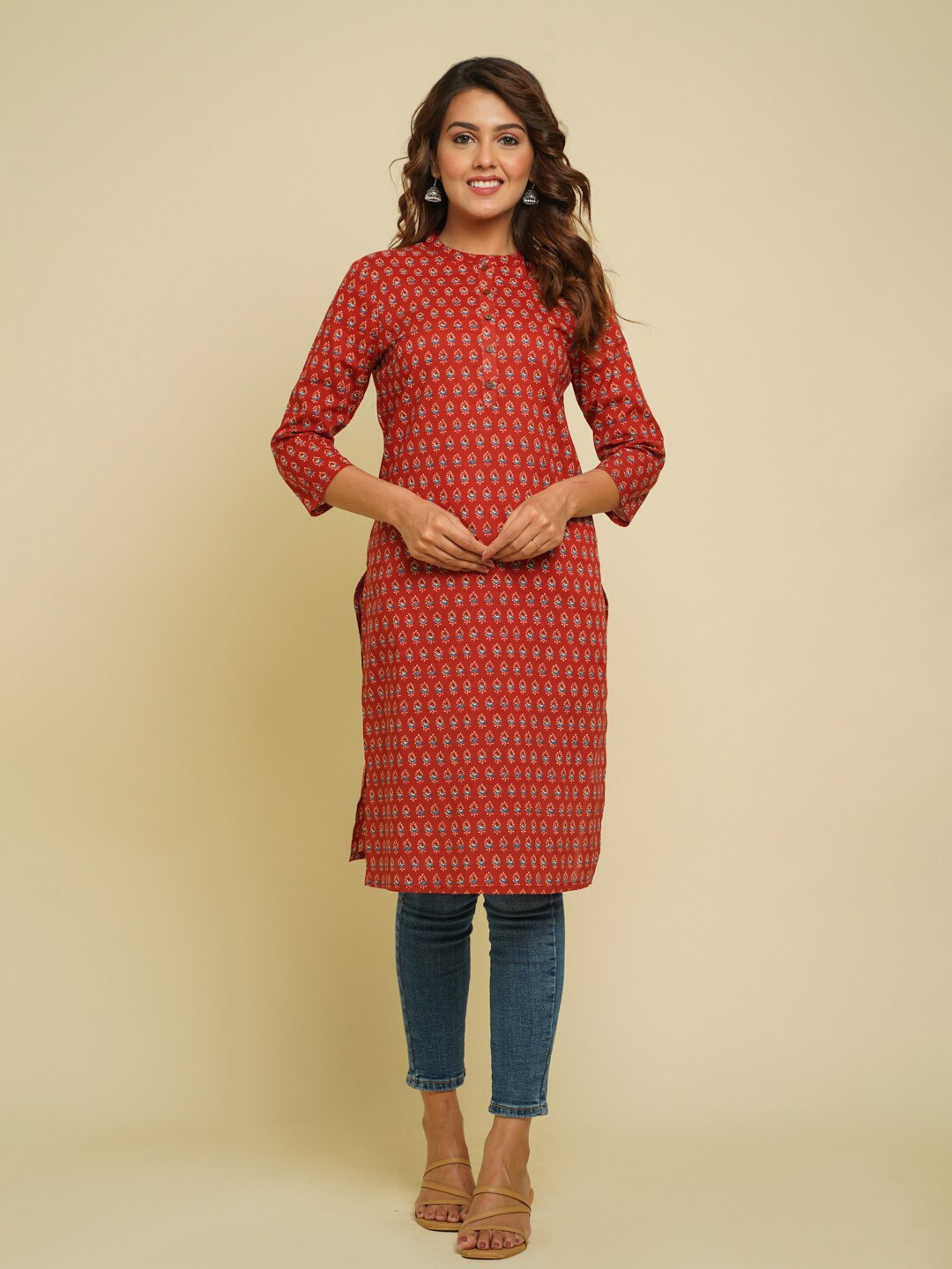 

CRAFTED FOR YOU Women Maroon Ethnic Motifs Printed Kurta
