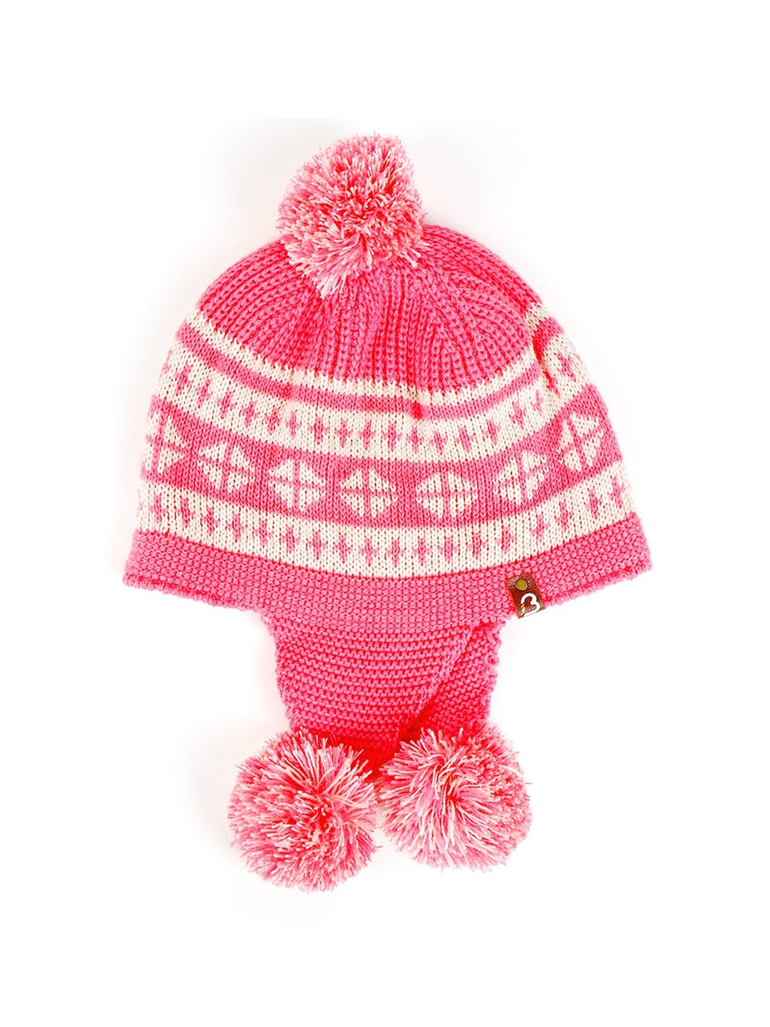 

Bharatasya Unisex Kids Pink & Off White Printed Acrylic Beanie Cap