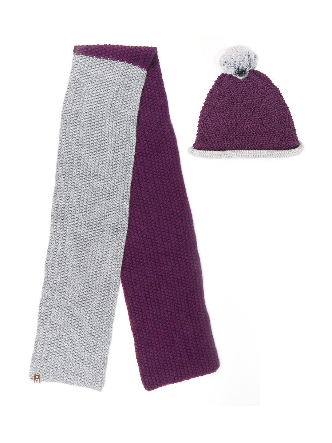 

Bharatasya Unisex Kids Purple & Grey Solid Beanie Cap And Muffler