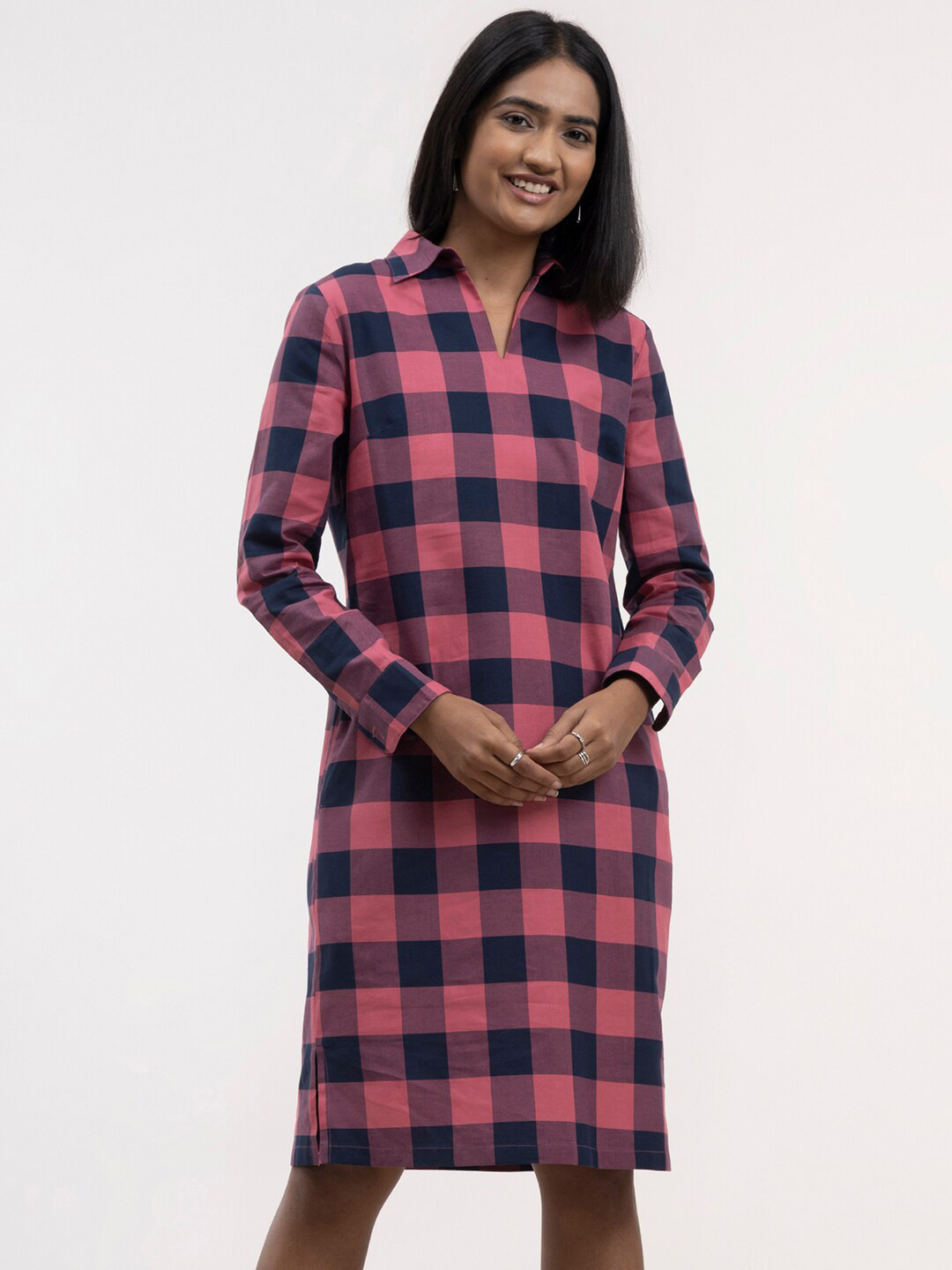 

FableStreet Pink Checked Shirt Dress