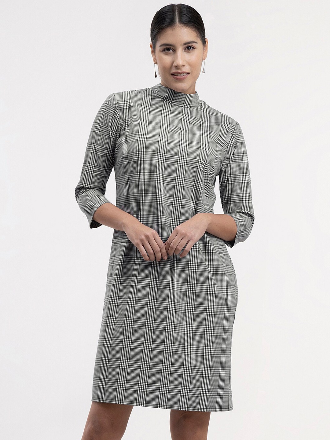 

FableStreet Black Checked Bodycon Dress, Grey