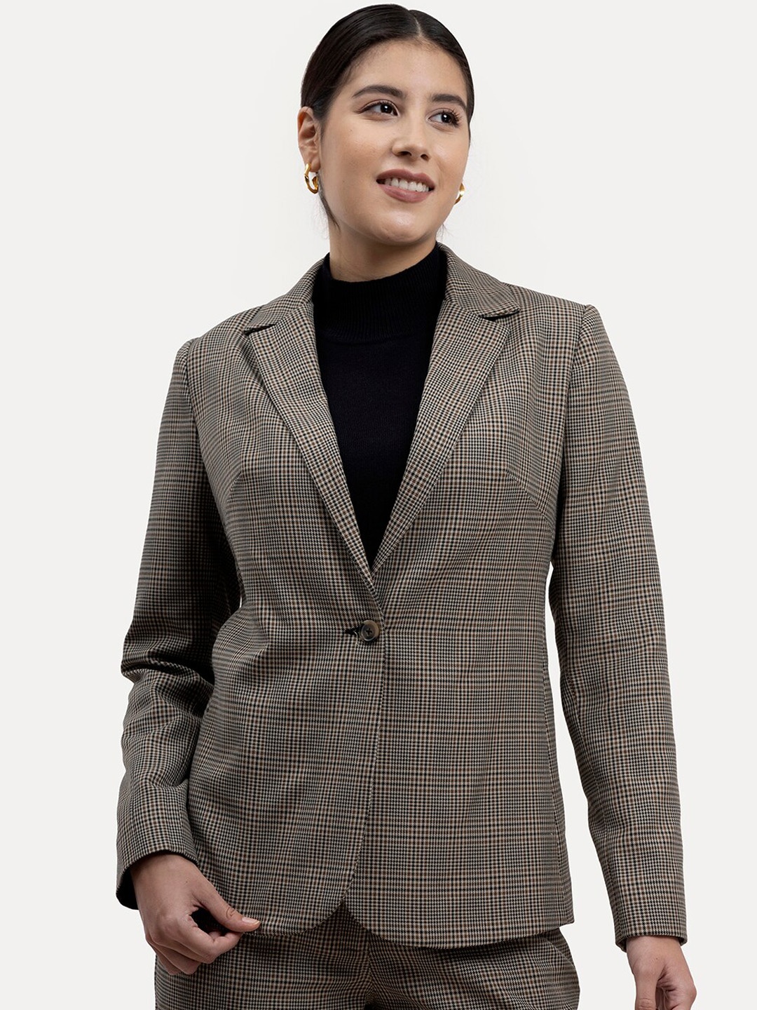 

FableStreet Women Brown Checked Blazer