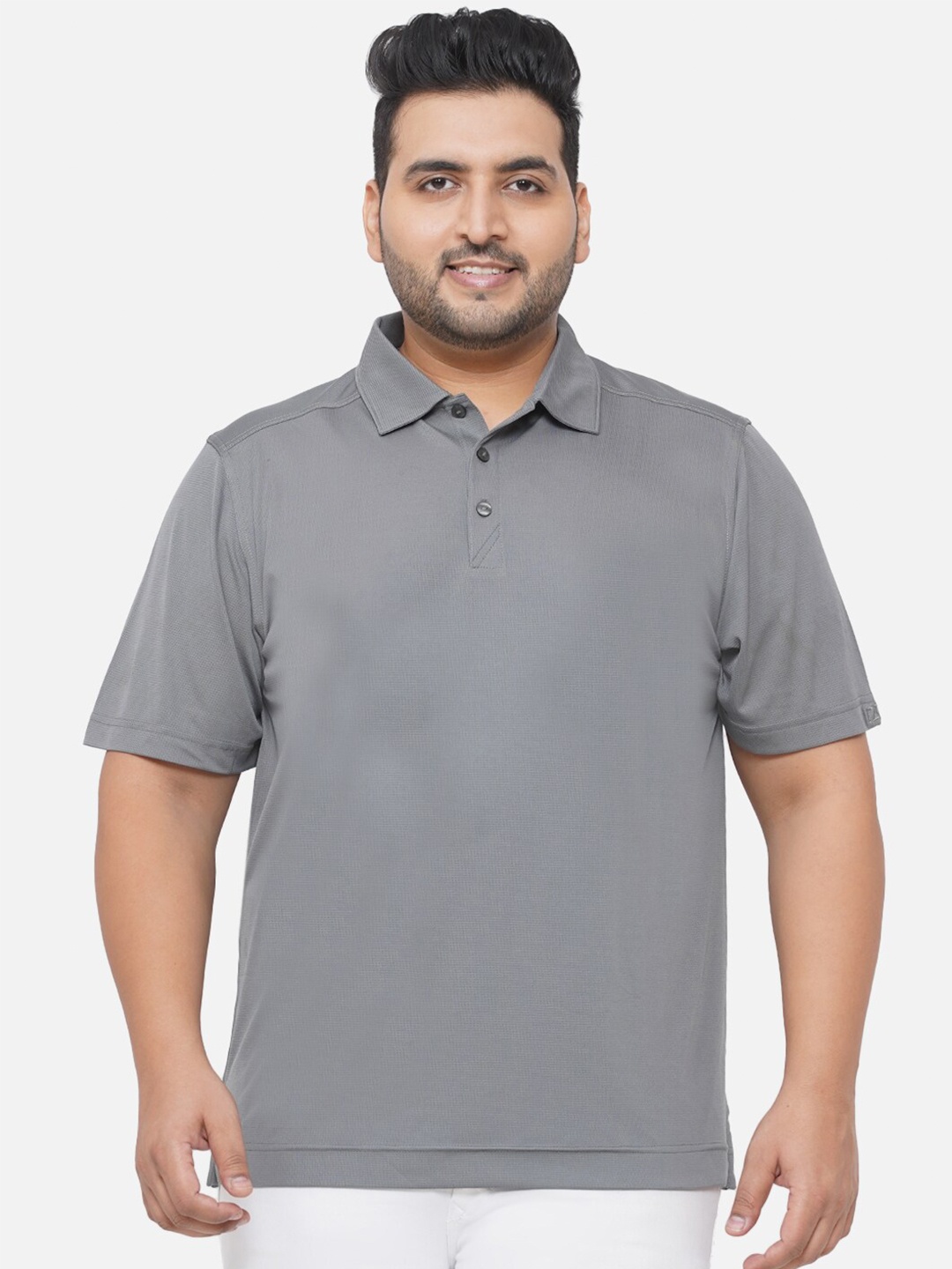 

Santonio Men Plus Size Grey Polo Collar T-shirt