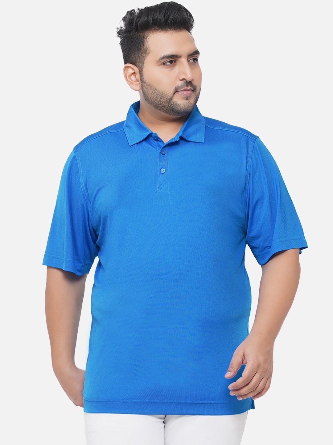 

Santonio Men Blue Polo Collar Plus Size T-shirt