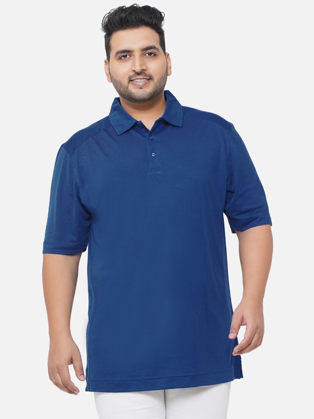 

Santonio Men Blue Polo Collar Plus Size T-shirt