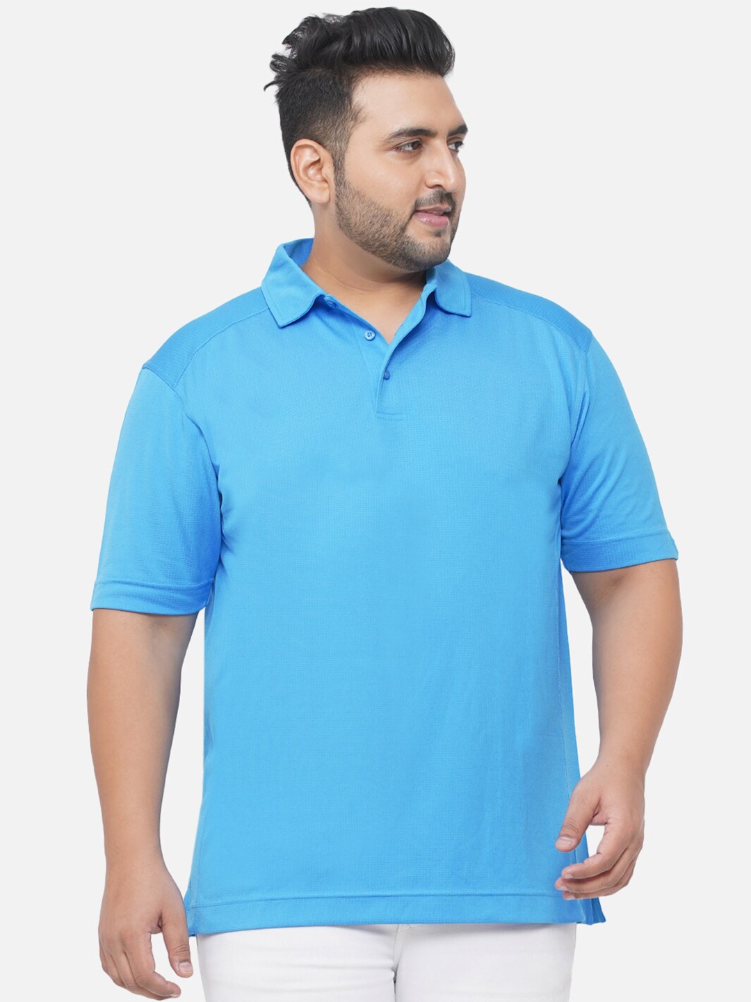 

Santonio Men Blue Polo Collar Plus Size T-shirt