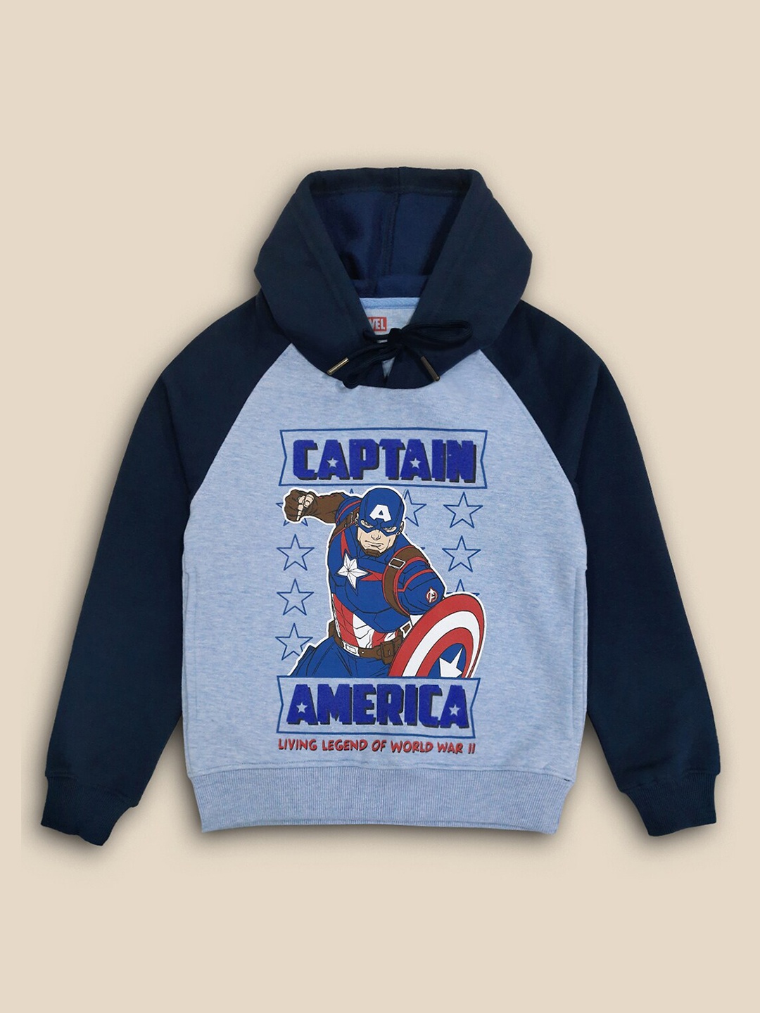 

Kids Ville Boys Blue Printed Captain America Hooded Sweatshirt