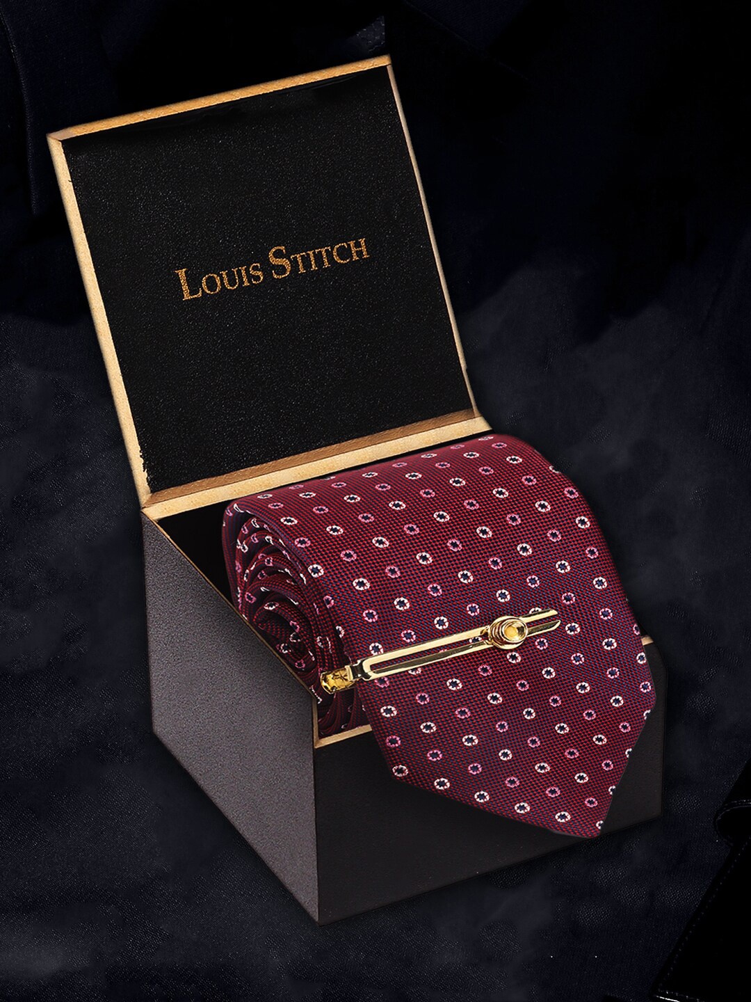 

LOUIS STITCH Men Rasin Purple Italian Silk Necktie Accessory Gift Set