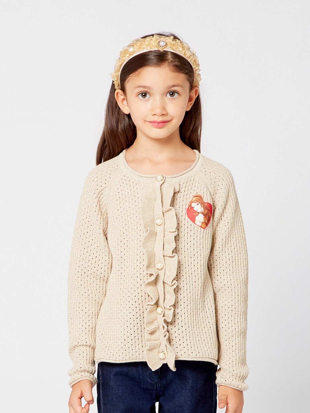 

One Friday Girls Beige & Red Cotton Cardigan Sweater