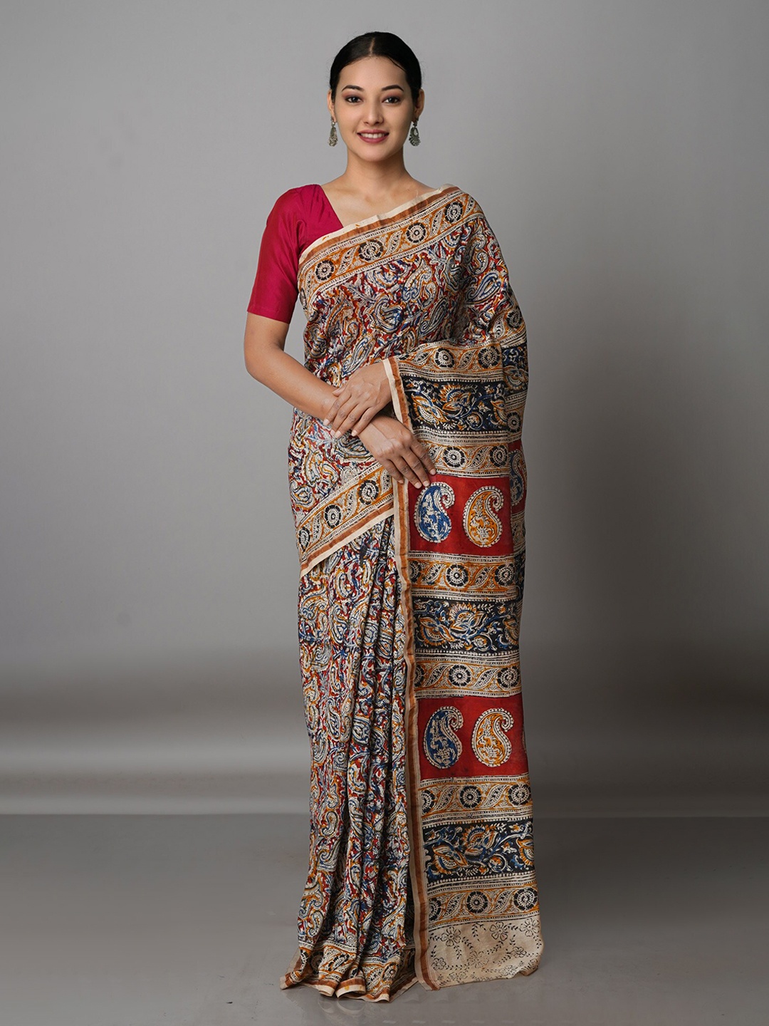 

Unnati Silks Brown & Red Paisley Silk Cotton Chanderi Saree