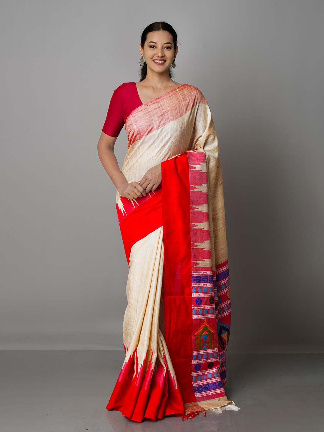 

Unnati Silks Brown & Rose Gold Pure Silk Tussar Saree