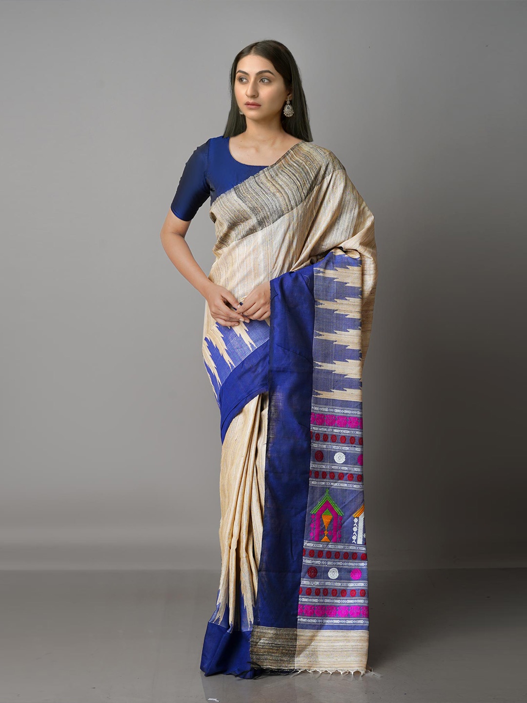 

Unnati Silks Brown & Blue Pure Silk Tussar Saree