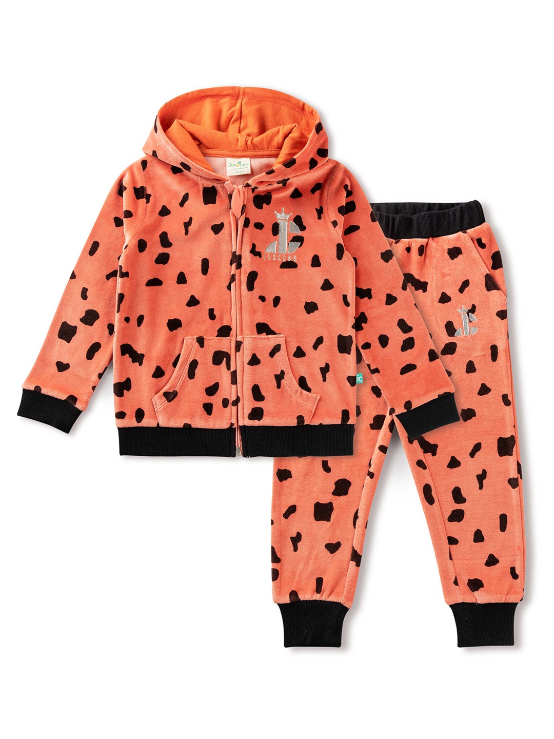 

JusCubs Girls Orange & Black Cotton Printed Sweatshirt With Joggers